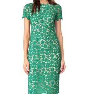 Shoshanna Teal Floral Lace Midi Dress
